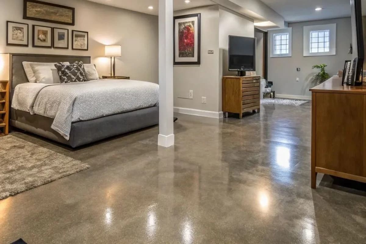 Bedroom with glossy epoxy flooring in Khobar for a modern and elegant finish