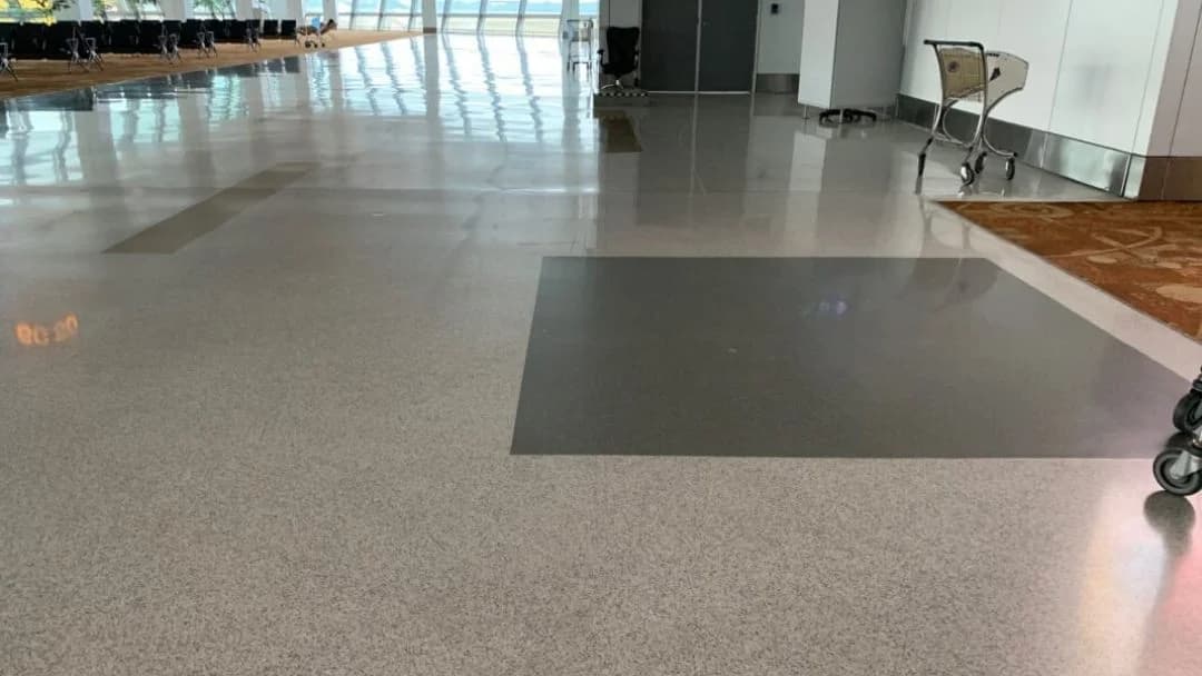 Commercial terrazzo flooring at airport in Saudi Arabia with polished finish