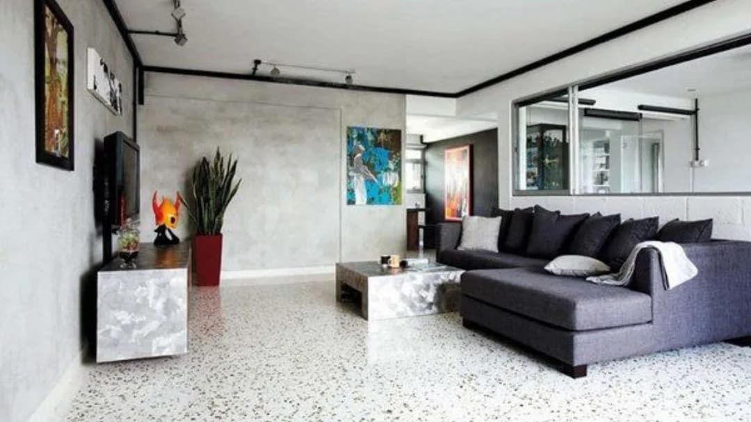 Indoor terrazzo flooring in modern living room, Riyadh Saudi Arabia